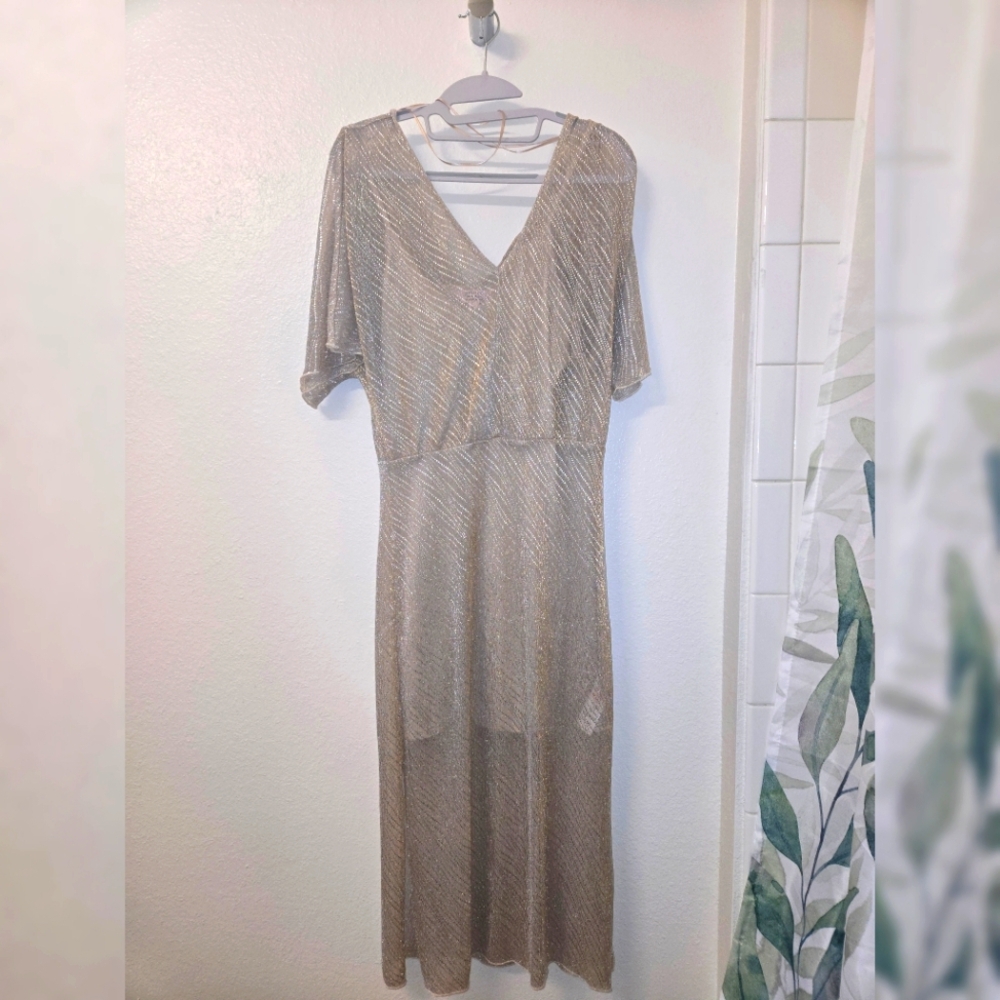 Miss Selfridge Shimmering Silver Midi Dress